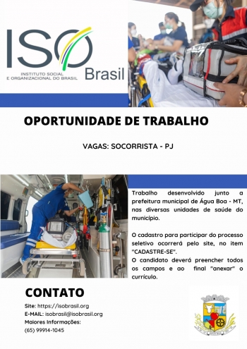 OPORTUNIDADE DE TRABALHO - Água Boa - MT