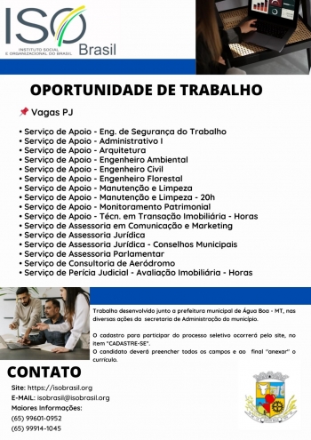 OPORTUNIDADE DE TRABALHO - Água Boa - MT