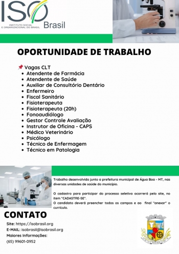 OPORTUNIDADE DE TRABALHO - Água Boa - MT