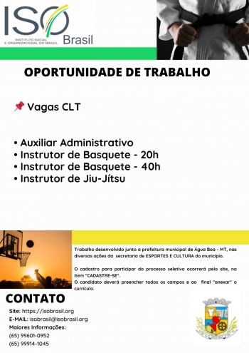OPORTUNIDADE DE TRABALHO - Água Boa - MT
