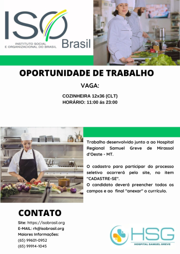 OPORTUNIDADE DE TRABALHO (CLT) - Mirassol d&rsquo;Oeste - MT