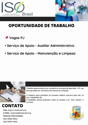 OPORTUNIDADE DE TRABALHO - Água Boa - MT