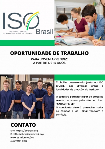 OPORTUNIDADE DE TRABALHO PARA JOVEM APRENDIZ: A PARTIR DE 16 ANOS